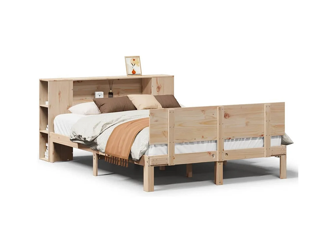 Lit bibliothèque sans matelas 140x190 cm bois de pin massif