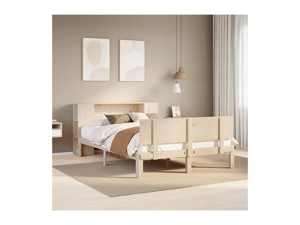 Bed met boekenkast zonder matras massief grenenhout 140x190 cm