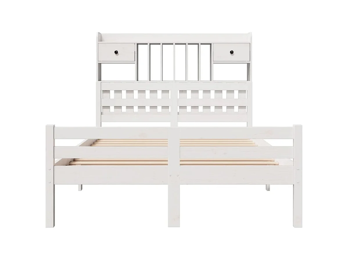 Massivholzbett mit Regal ohne Matratze Weiß 135x190 cm Kiefer