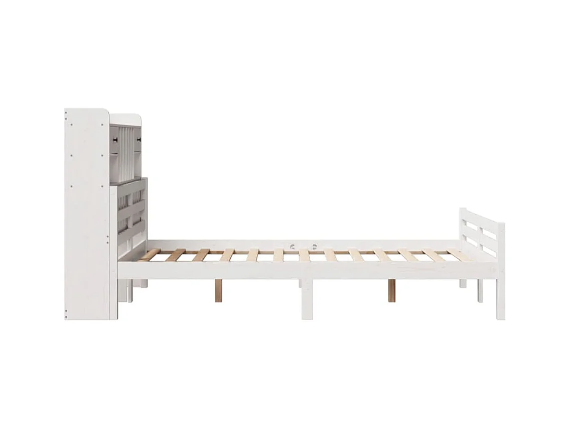 Massivholzbett mit Regal ohne Matratze Weiß 135x190 cm Kiefer