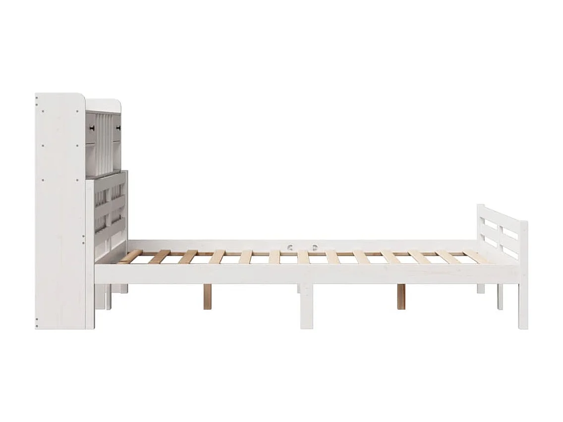 Massivholzbett mit Regal ohne Matratze Weiß 135x190 cm Kiefer