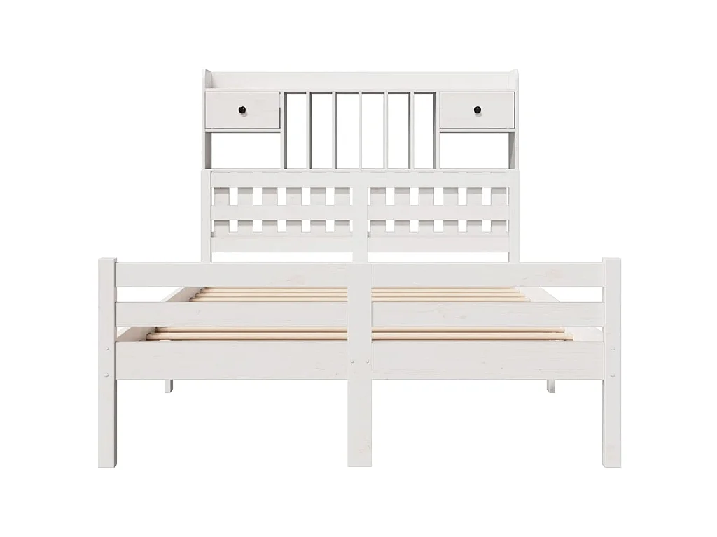 Lit bibliothèque sans matelas blanc 135x190 cm bois pin massif