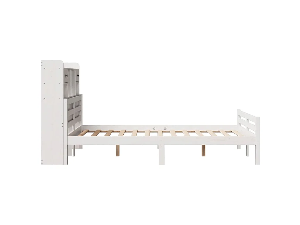 Lit bibliothèque sans matelas blanc 135x190 cm bois pin massif