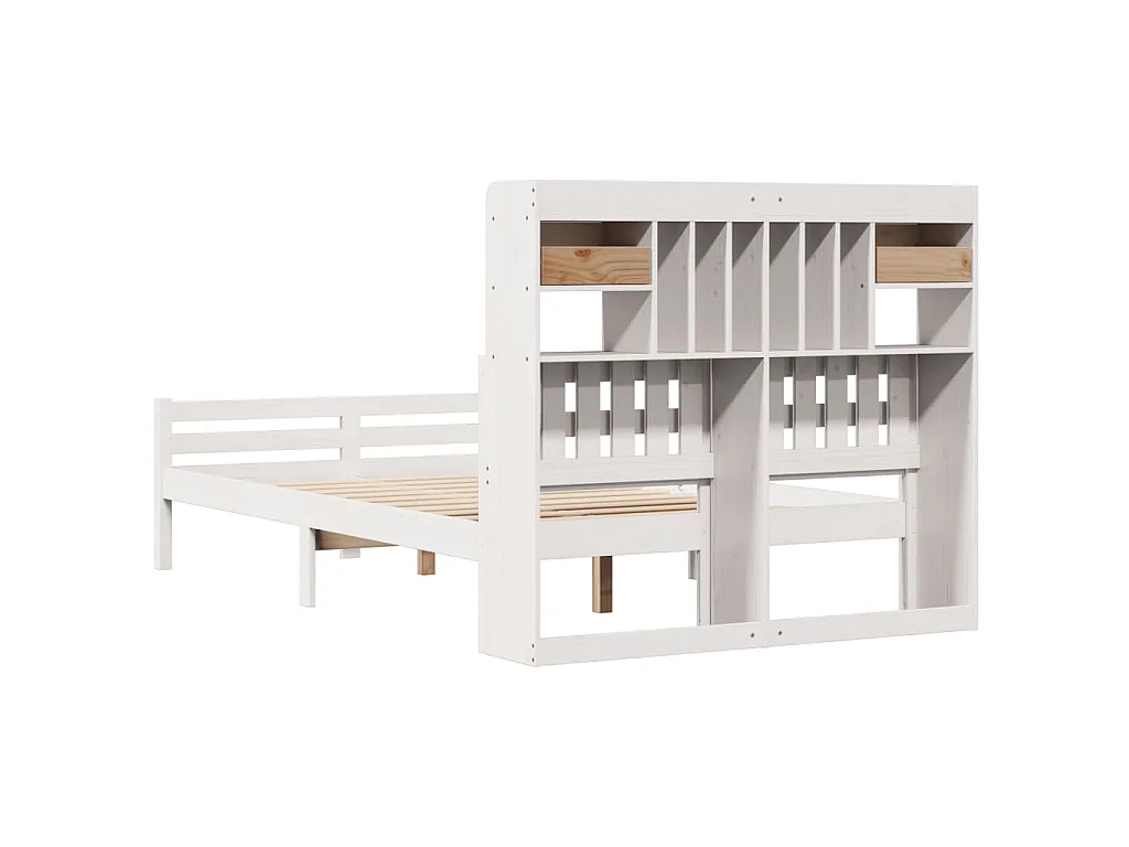 Lit bibliothèque sans matelas blanc 135x190 cm bois pin massif