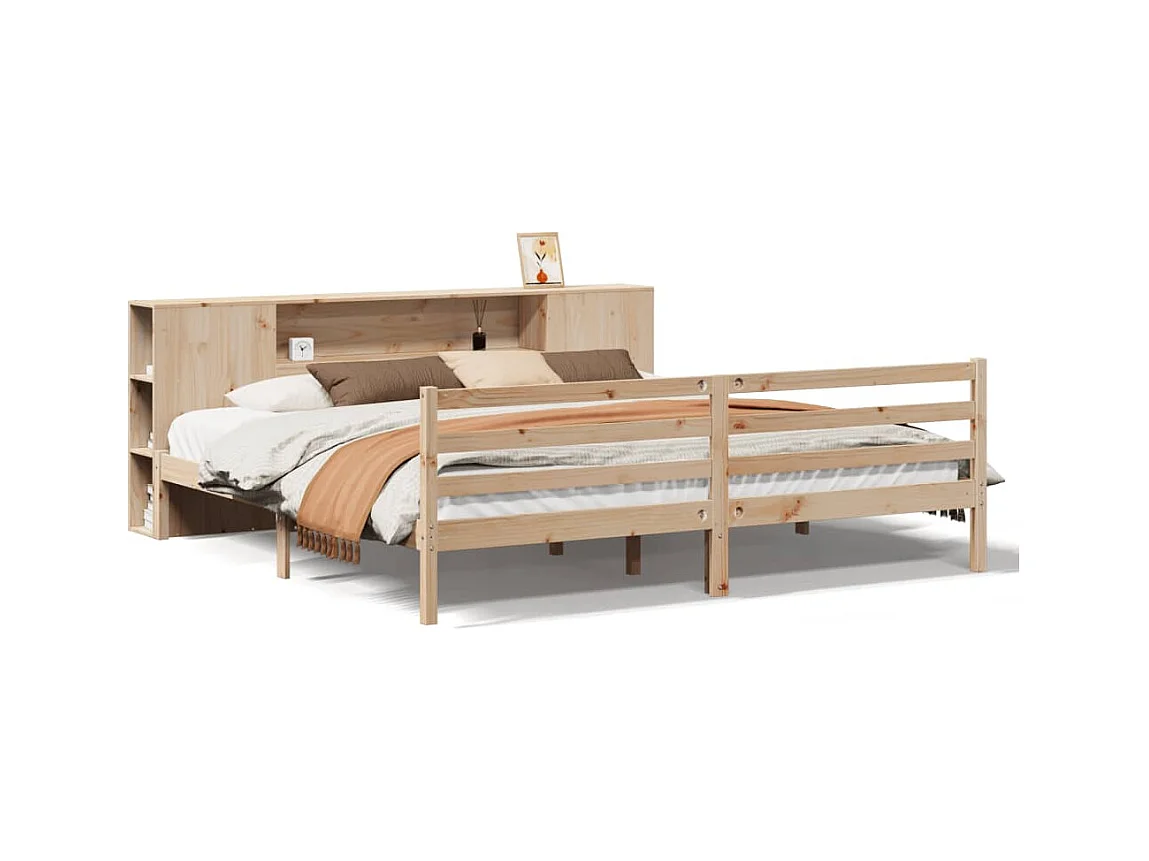 Lit bibliothèque sans matelas 180x200 cm bois massif de pin