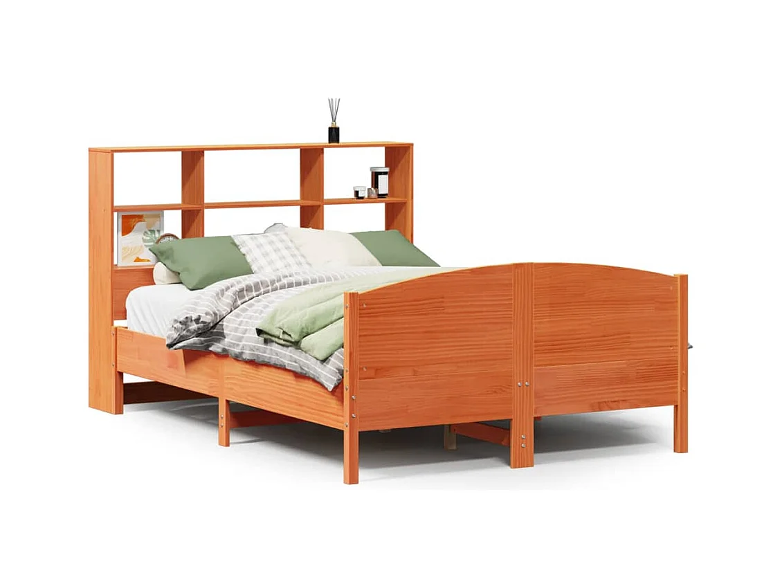 Massivholzbett mit Regal ohne Matratze Wachsbraun 135x190 cm
