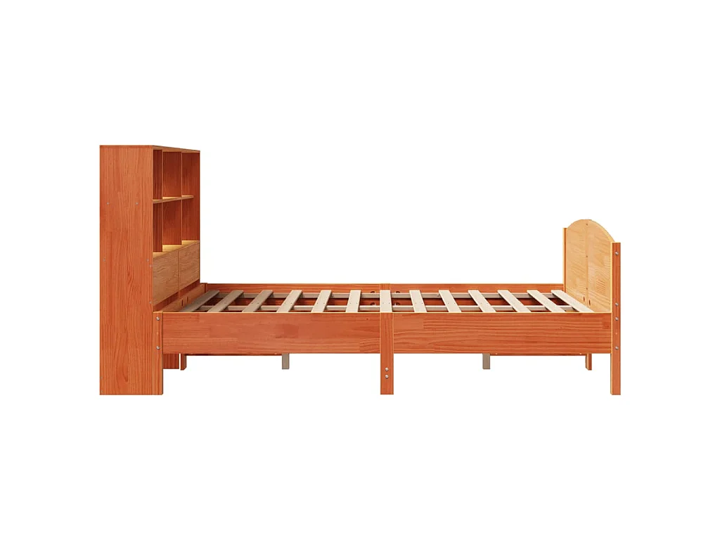Lit bibliothèque sans matelas cire marron 135x190 cm pin massif