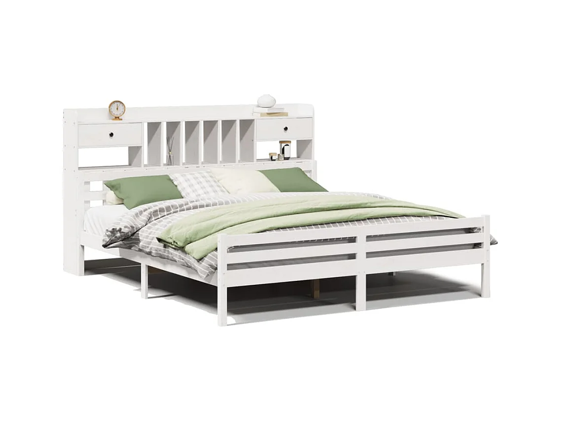 Massivholzbett mit Regal ohne Matratze Weiß 180x200 cm Kiefer