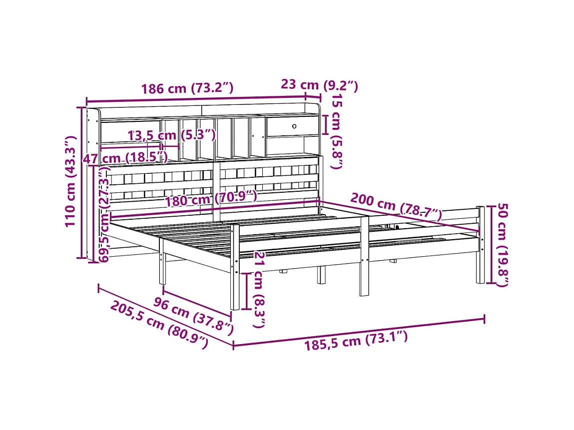 Massivholzbett mit Regal ohne Matratze Weiß 180x200 cm Kiefer