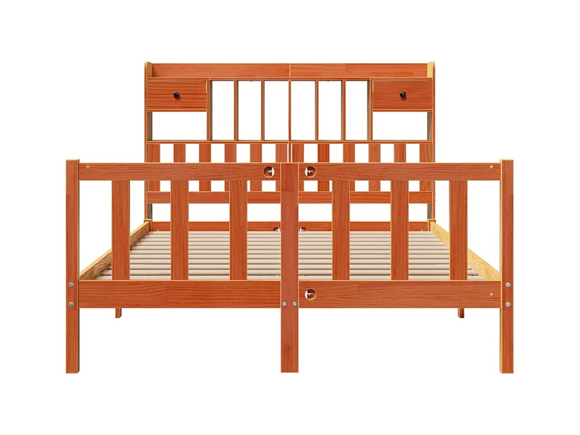 Massivholzbett mit Regal ohne Matratze Wachsbraun 140x200 cm