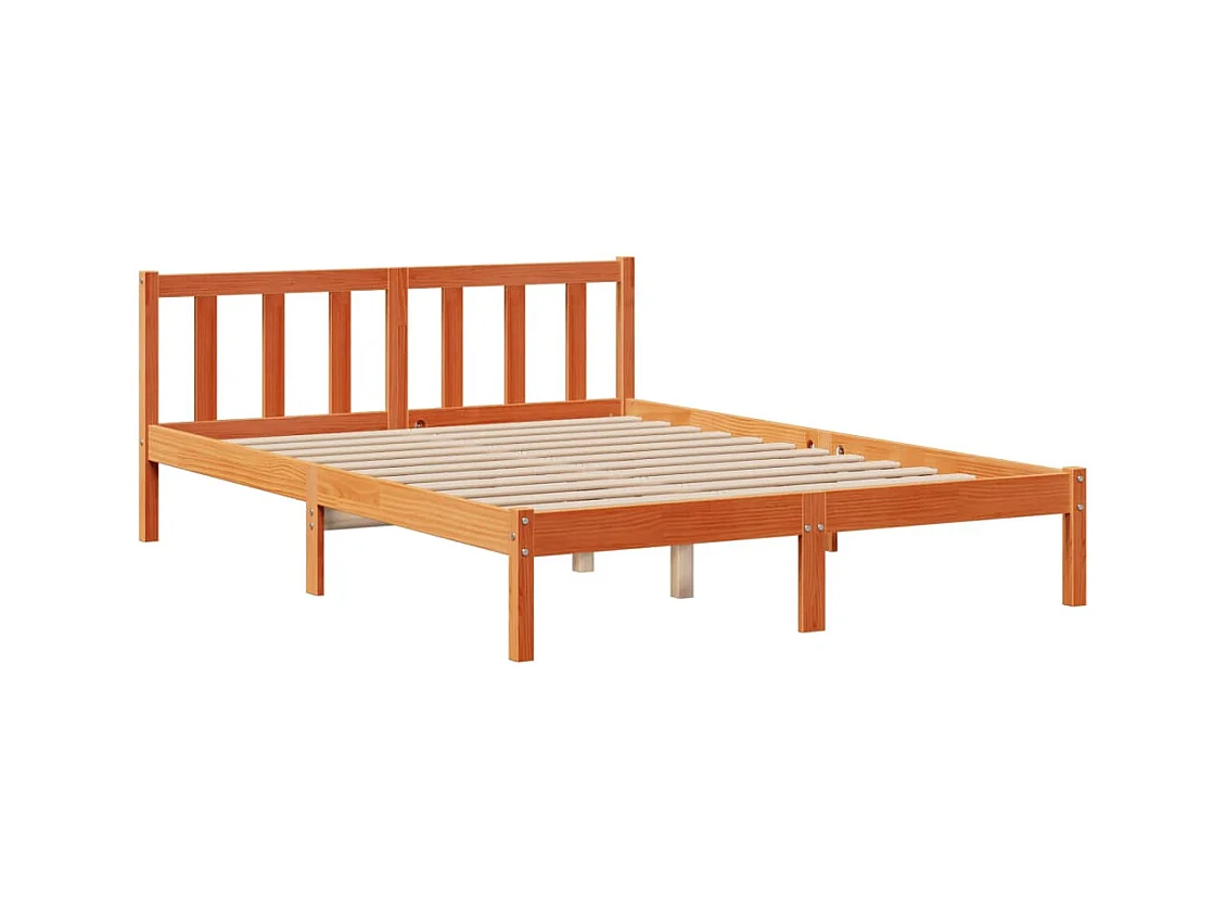 Massivholzbett mit Regal ohne Matratze Wachsbraun 140x200 cm