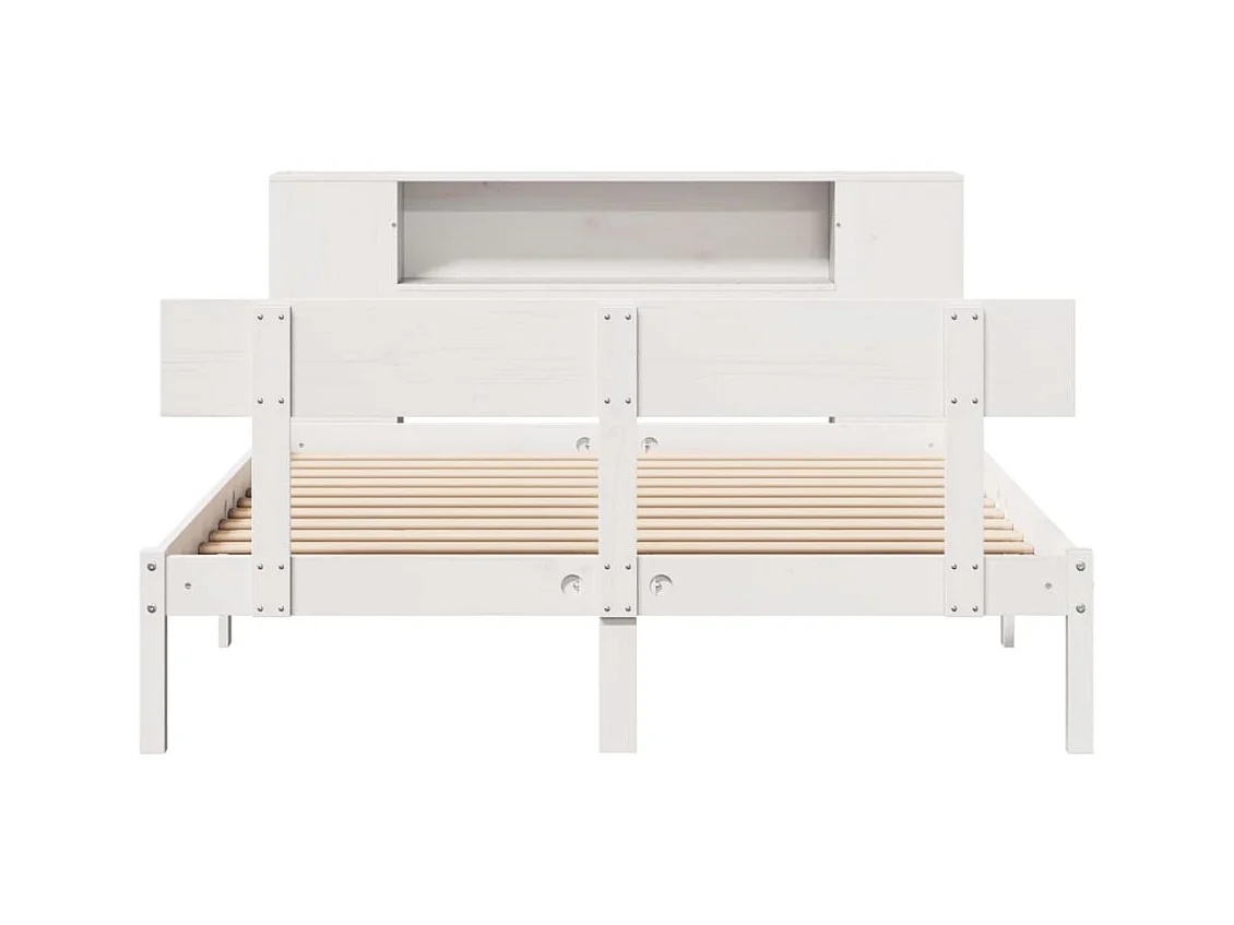Lit bibliothèque sans matelas blanc 135x190 cm bois pin massif