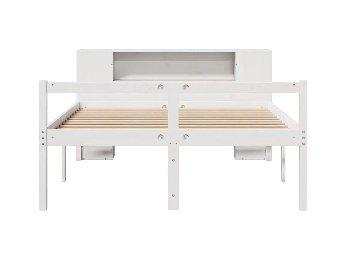 Lit bibliothèque sans matelas blanc 135x190 cm bois pin massif