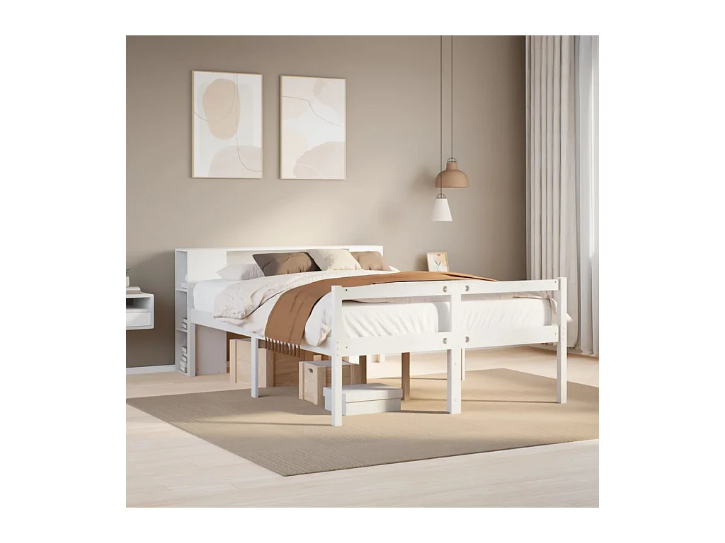 Bed met boekenkast zonder matras grenenhout wit 135x190 cm