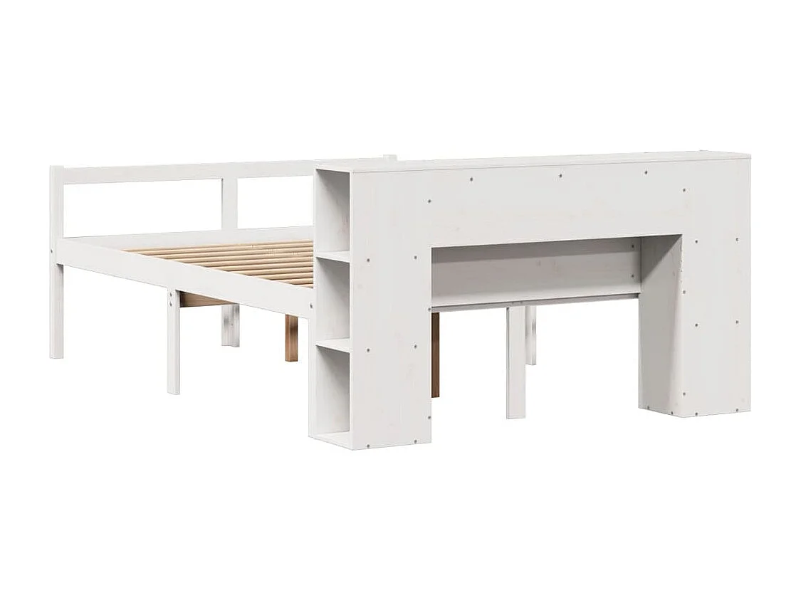 Lit bibliothèque sans matelas blanc 135x190 cm bois pin massif
