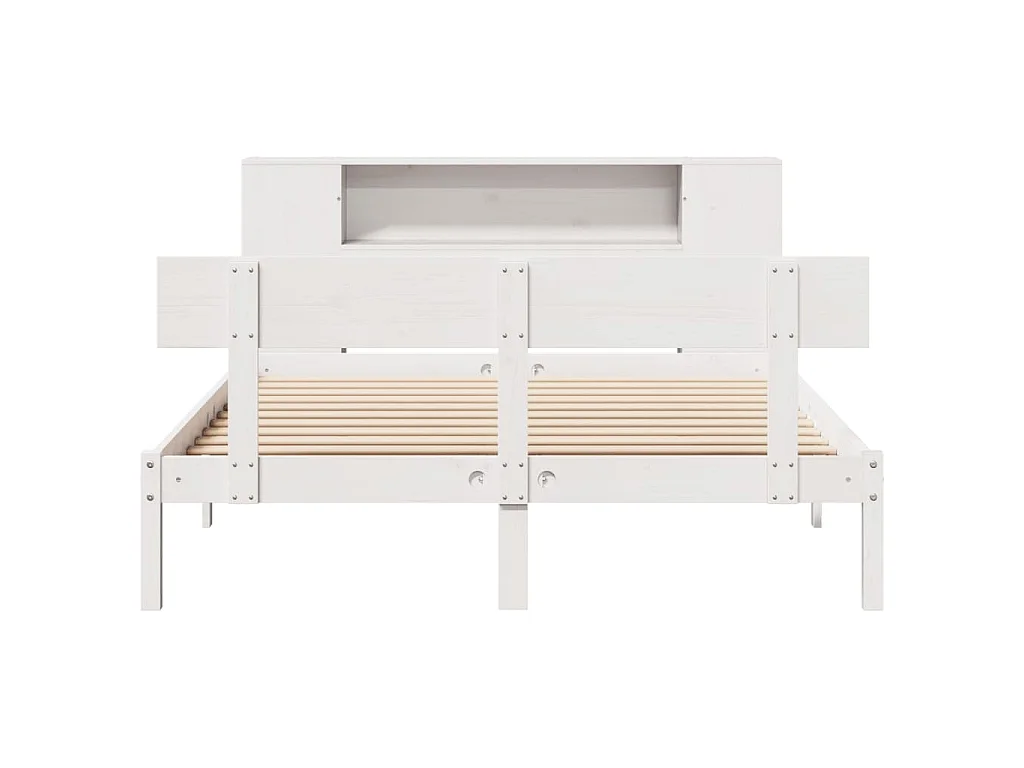 Lit bibliothèque sans matelas blanc 140x190 cm bois pin massif