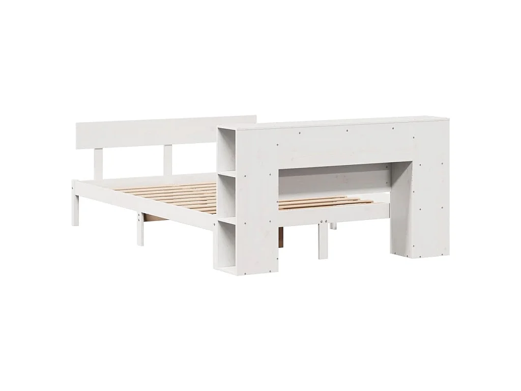Lit bibliothèque sans matelas blanc 140x190 cm bois pin massif