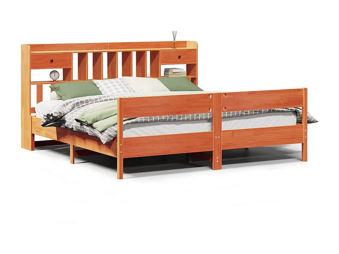 Letto Libreria senza Materasso Marrone Cera 180x200 cm in Pino