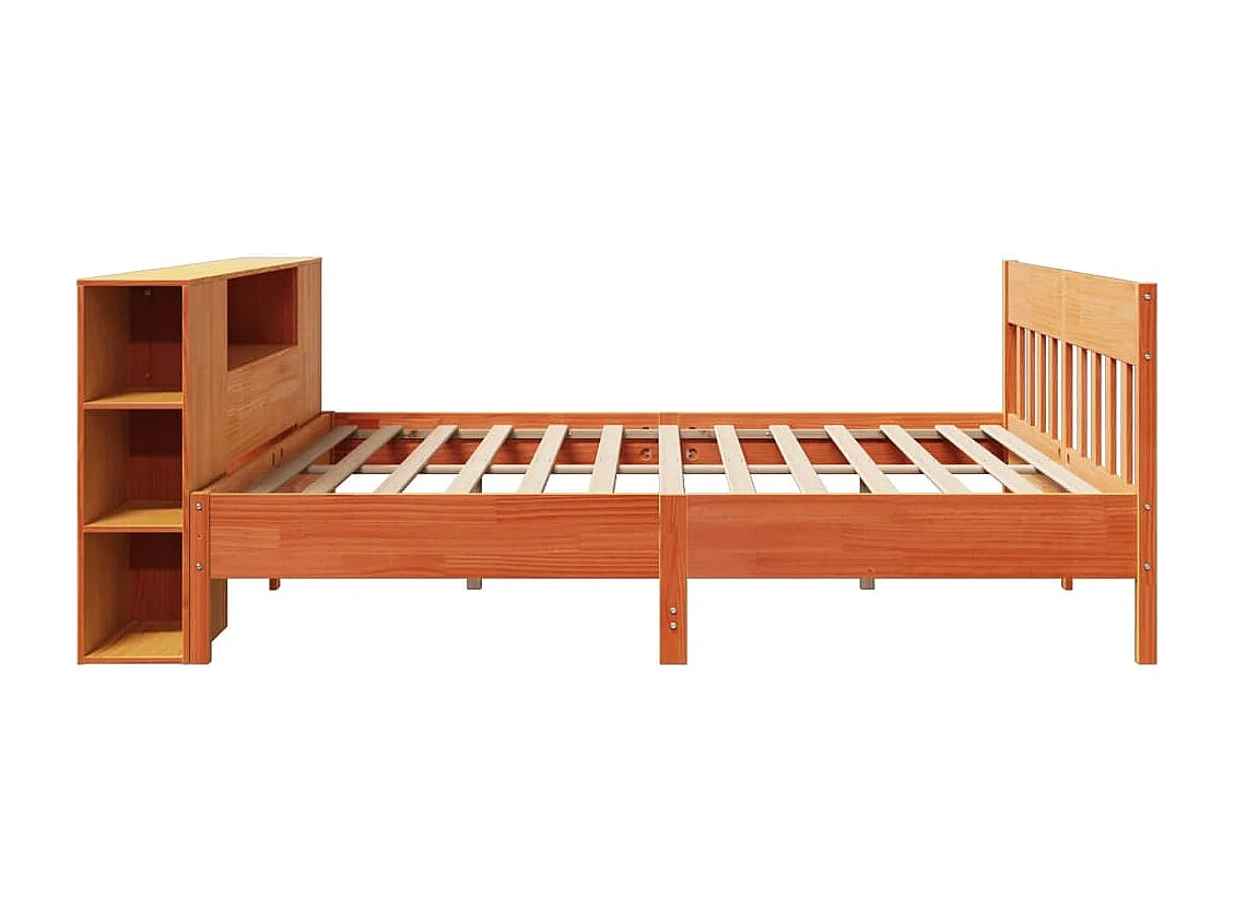 Bed met boekenkast zonder matras grenenhout wasbruin 200x200 cm