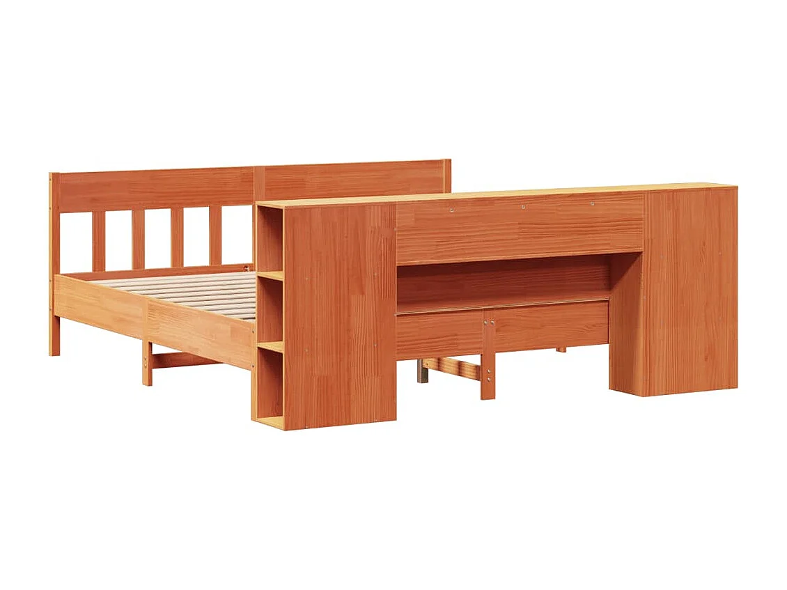 Bed met boekenkast zonder matras grenenhout wasbruin 200x200 cm