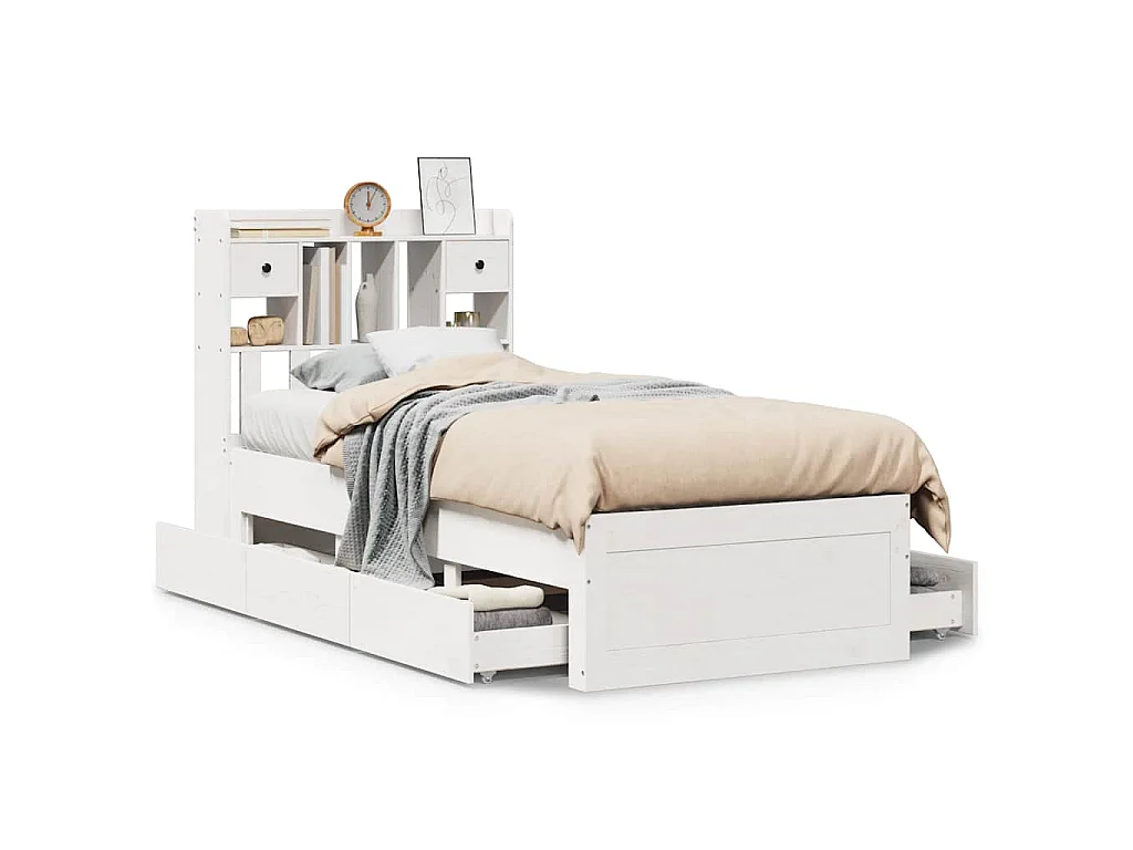 Letto Libreria senza Materasso Bianca 90x200 cm Legno di Pino