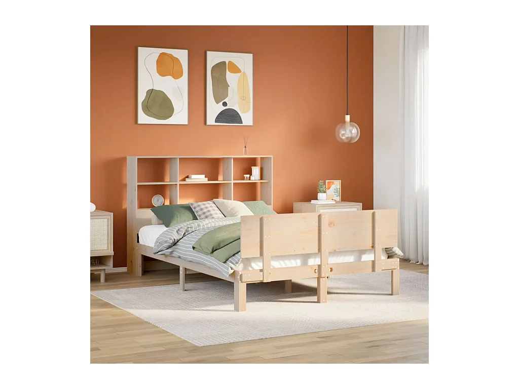 Lit bibliothèque sans matelas 140x200 cm bois massif de pin