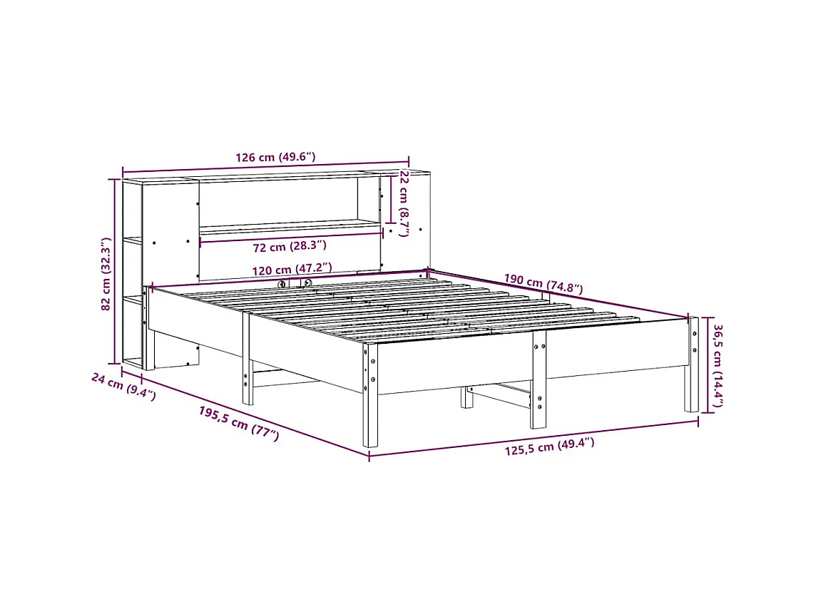 Cama c/ estante sem colchão 120x190cm pinho maciço castanho-mel