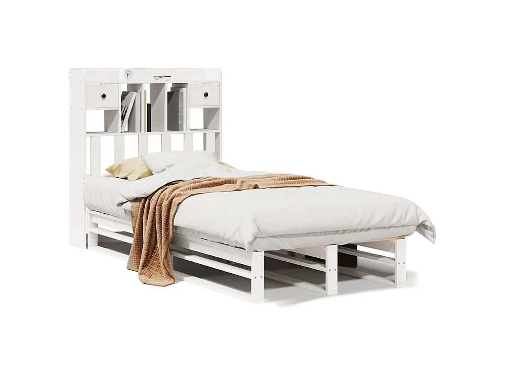 Cama con estantería sin colchón madera maciza blanca 75x190 cm