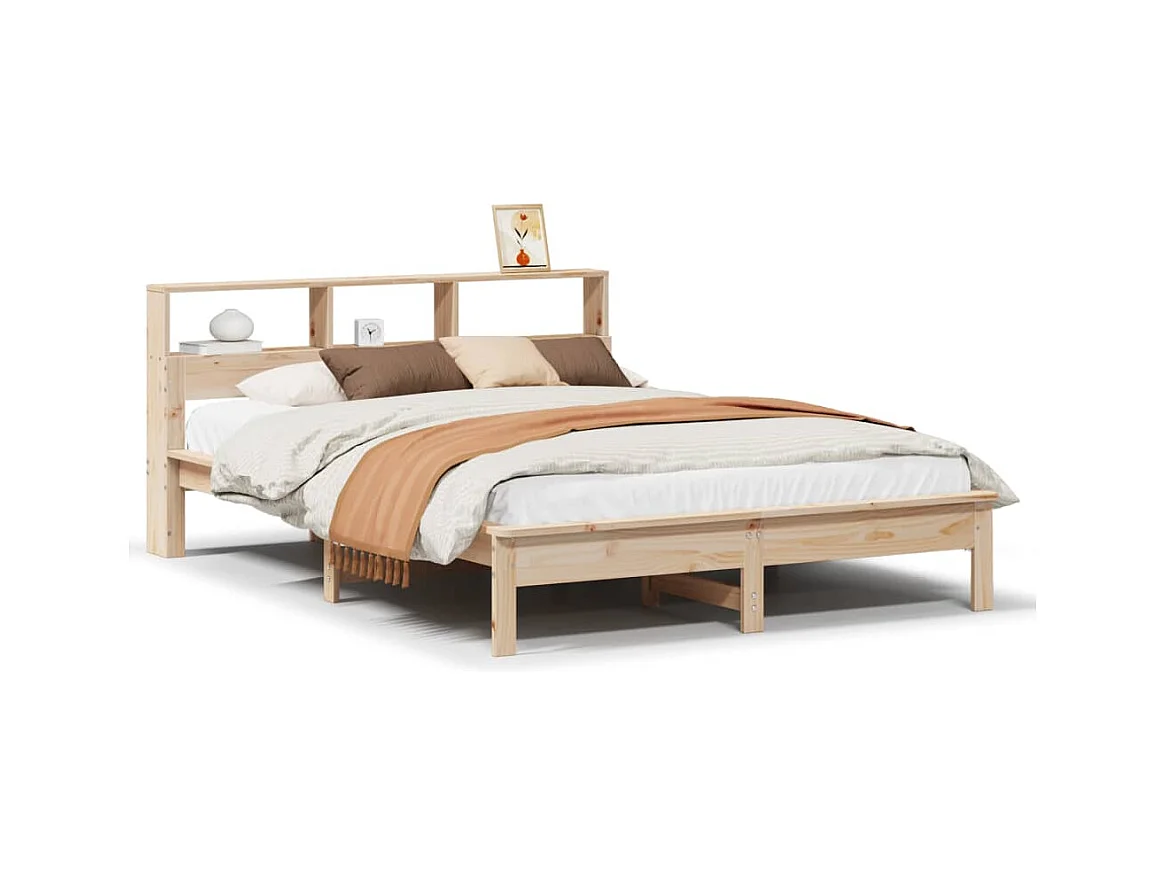 Cama con estantería sin colchón madera maciza de pino 120x200cm