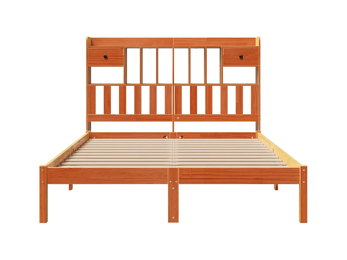 Lit bibliothèque sans matelas cire marron 140x190 cm pin massif