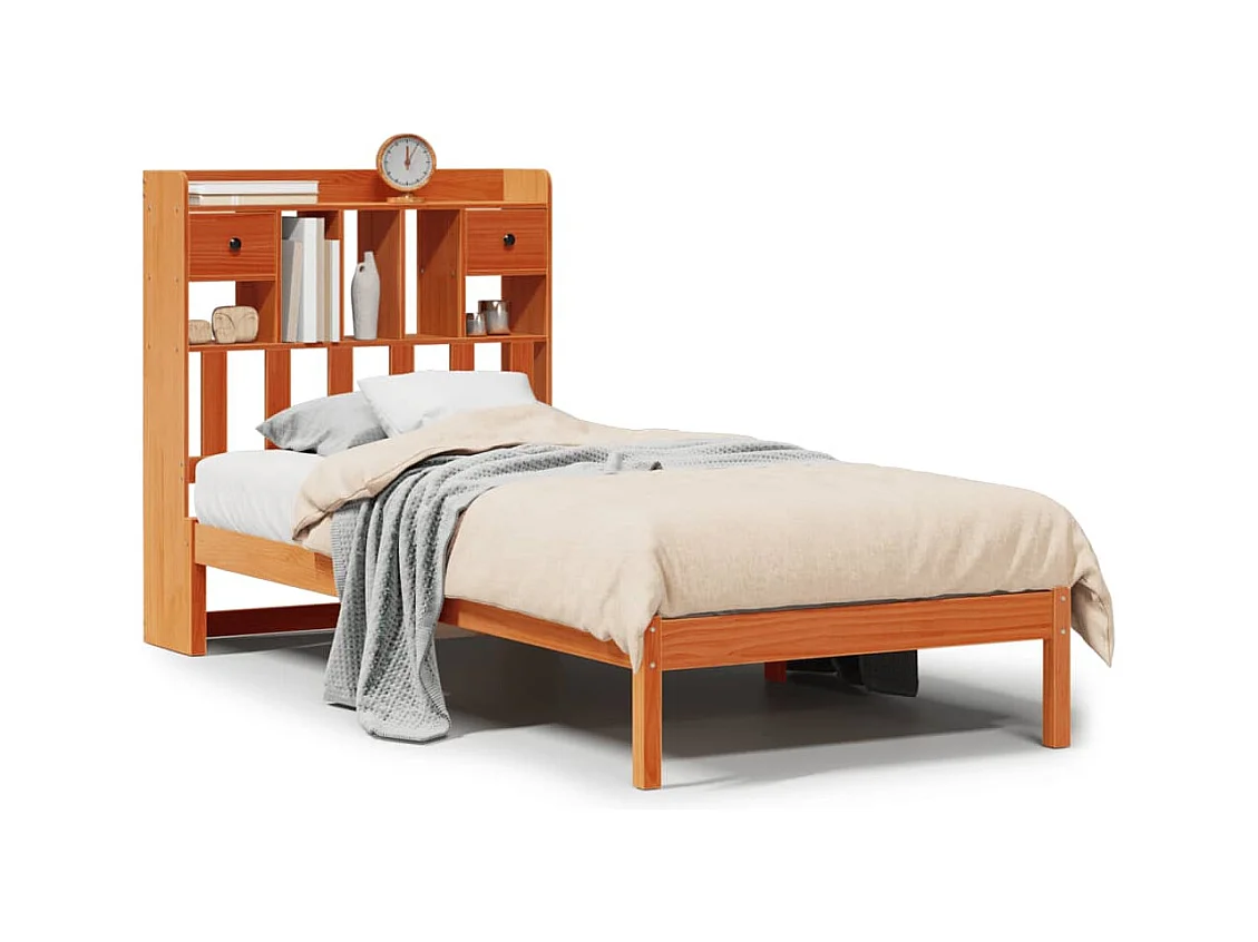 Lit bibliothèque sans matelas cire marron 100x200 cm pin massif