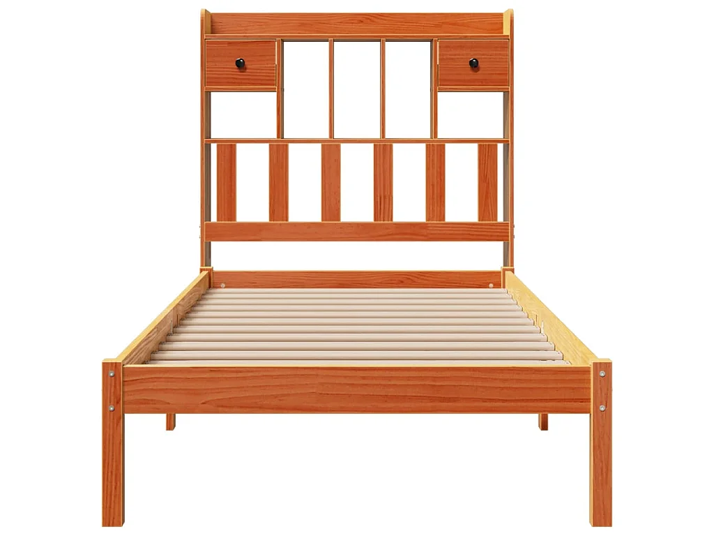 Lit bibliothèque sans matelas cire marron 100x200 cm pin massif