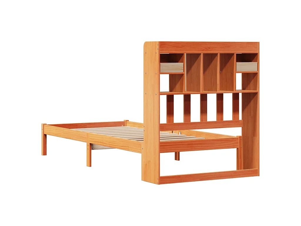 Lit bibliothèque sans matelas cire marron 100x200 cm pin massif