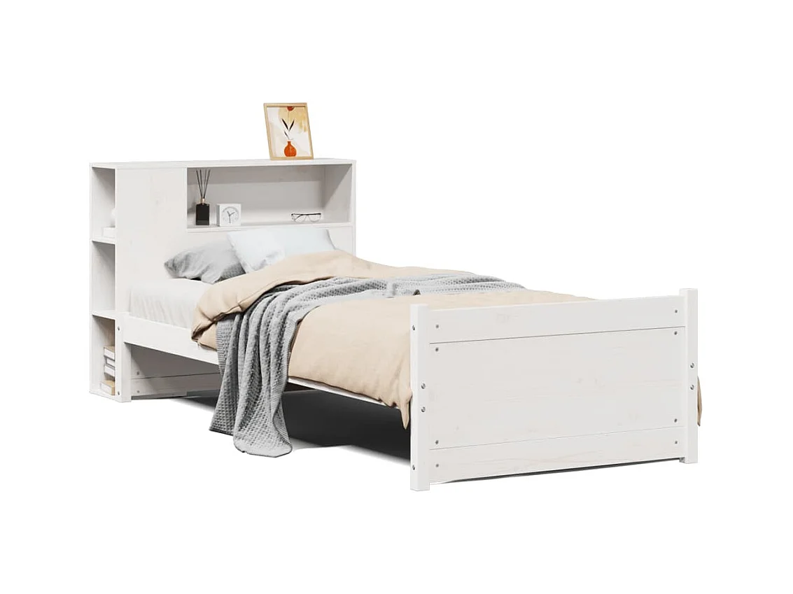 Lit bibliothèque sans matelas blanc 75x190cm bois de pin massif