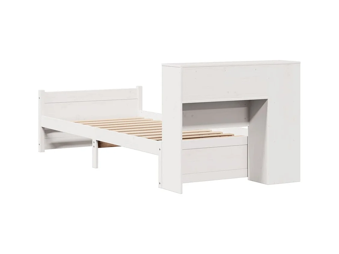 Lit bibliothèque sans matelas blanc 75x190cm bois de pin massif