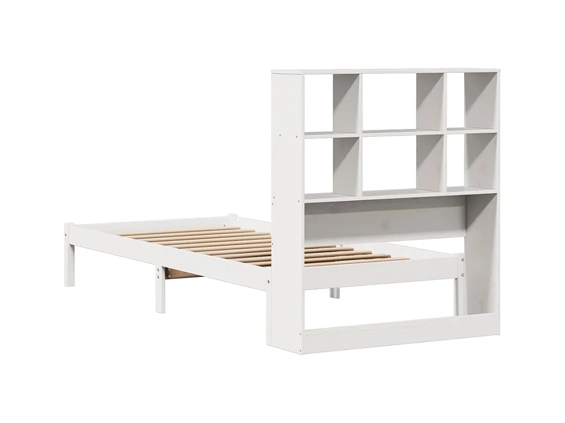 Lit bibliothèque sans matelas blanc 90x190cm bois de pin massif