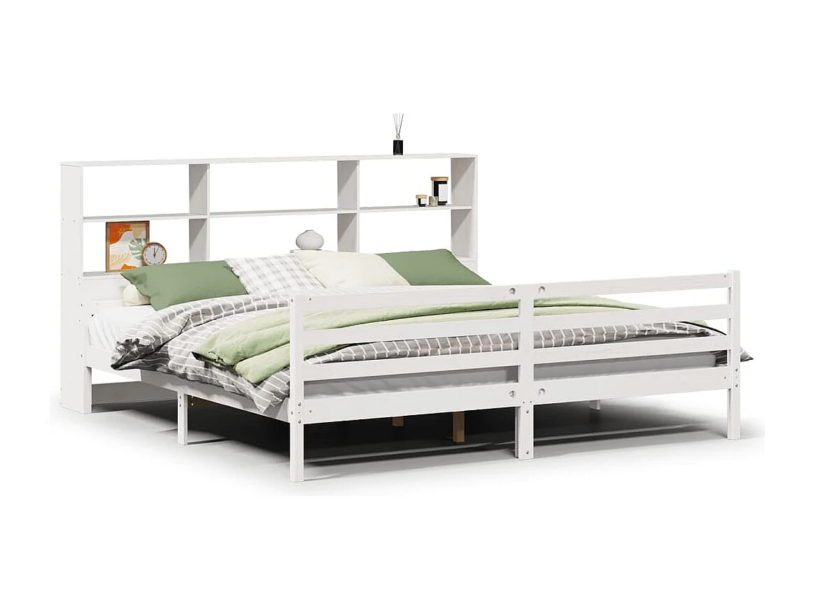Cama com estante sem colchão 180x200 cm pinho maciço branco