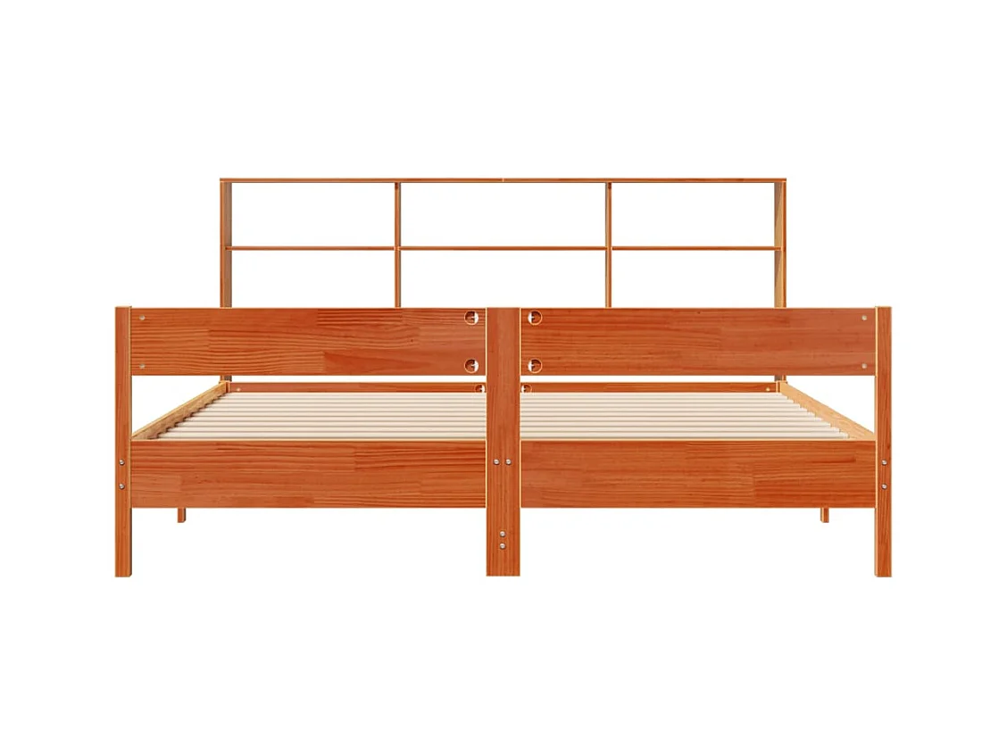 Massivholzbett mit Regal ohne Matratze Wachsbraun 180x200 cm