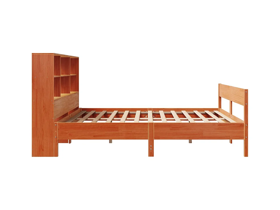 Massivholzbett mit Regal ohne Matratze Wachsbraun 180x200 cm
