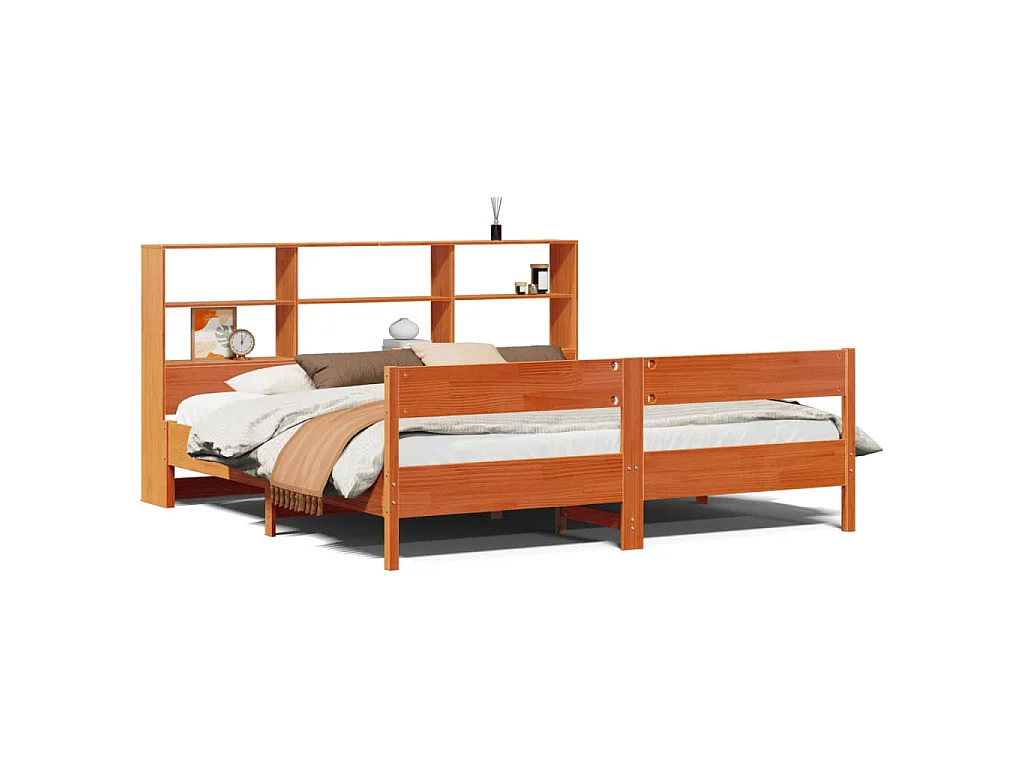 Letto Libreria senza Materasso Marrone Cera 180x200 cm in Pino