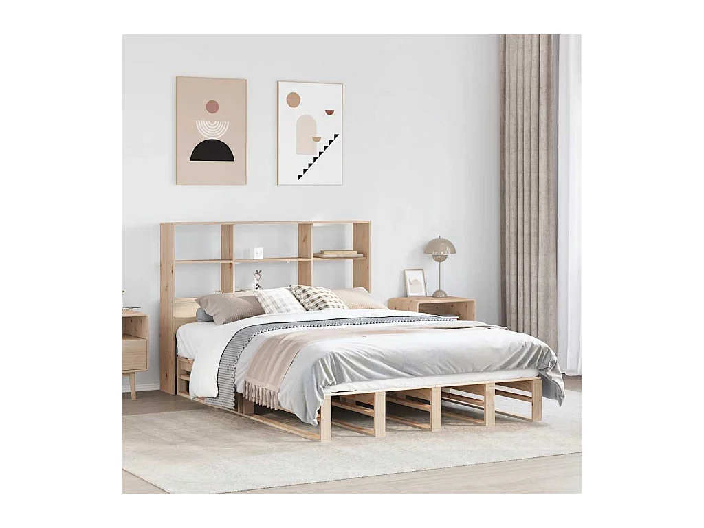 Lit bibliothèque sans matelas 140x190 cm bois massif