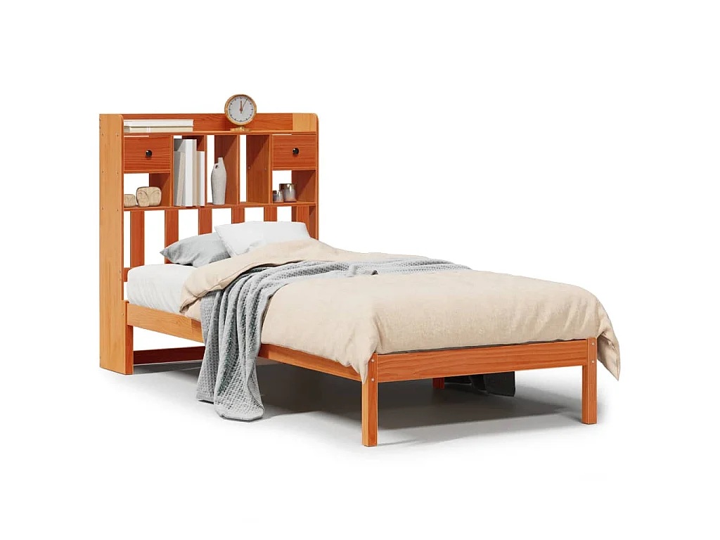 Lit bibliothèque sans matelas cire marron 75x190 cm pin massif