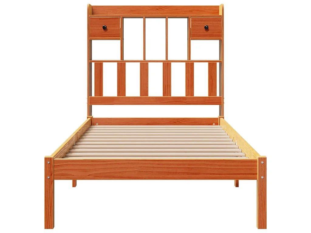 Lit bibliothèque sans matelas cire marron 75x190 cm pin massif