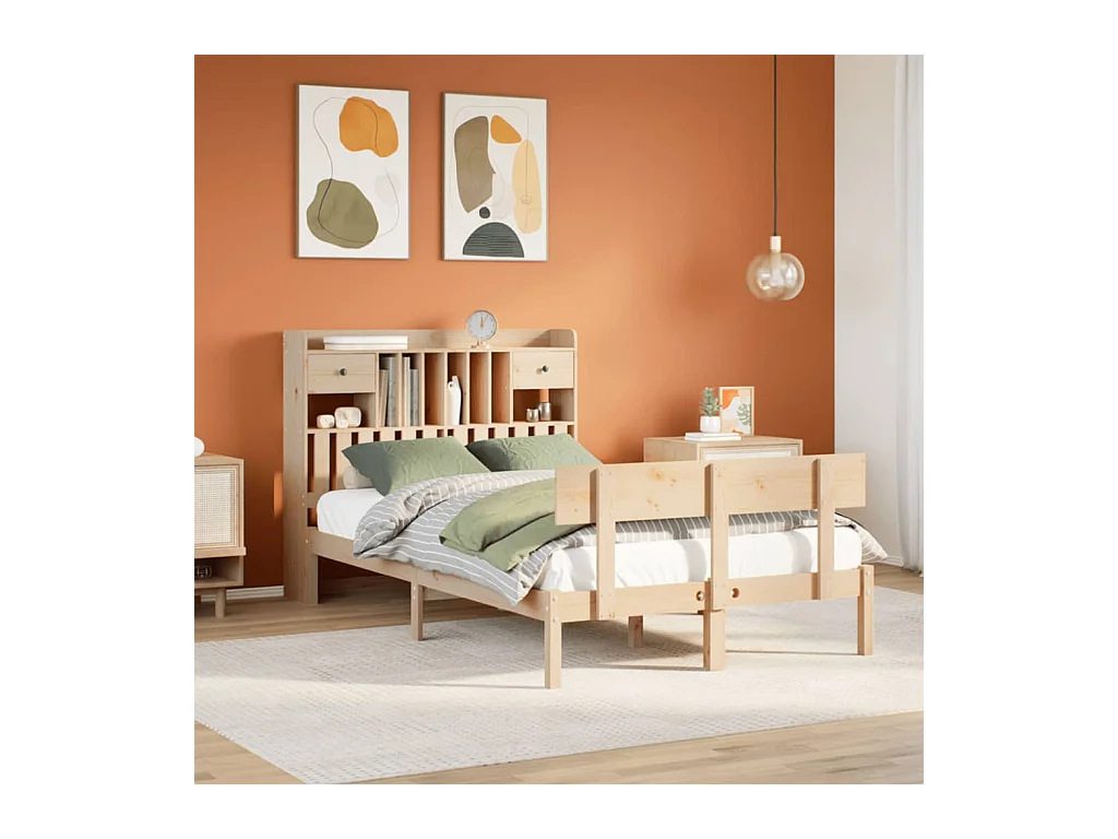 Lit bibliothèque sans matelas 135x190 cm bois de pin massif