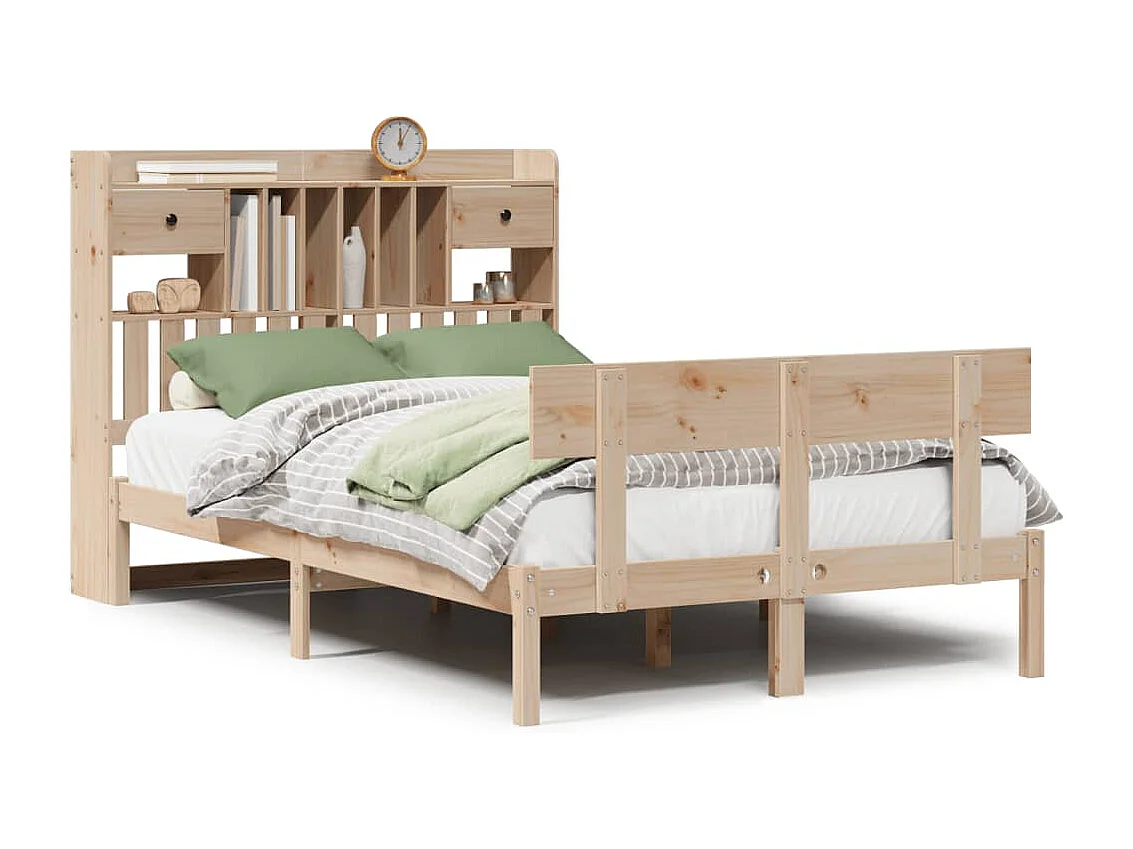 Massivholzbett mit Regal ohne Matratze 135x190 cm Kiefernholz