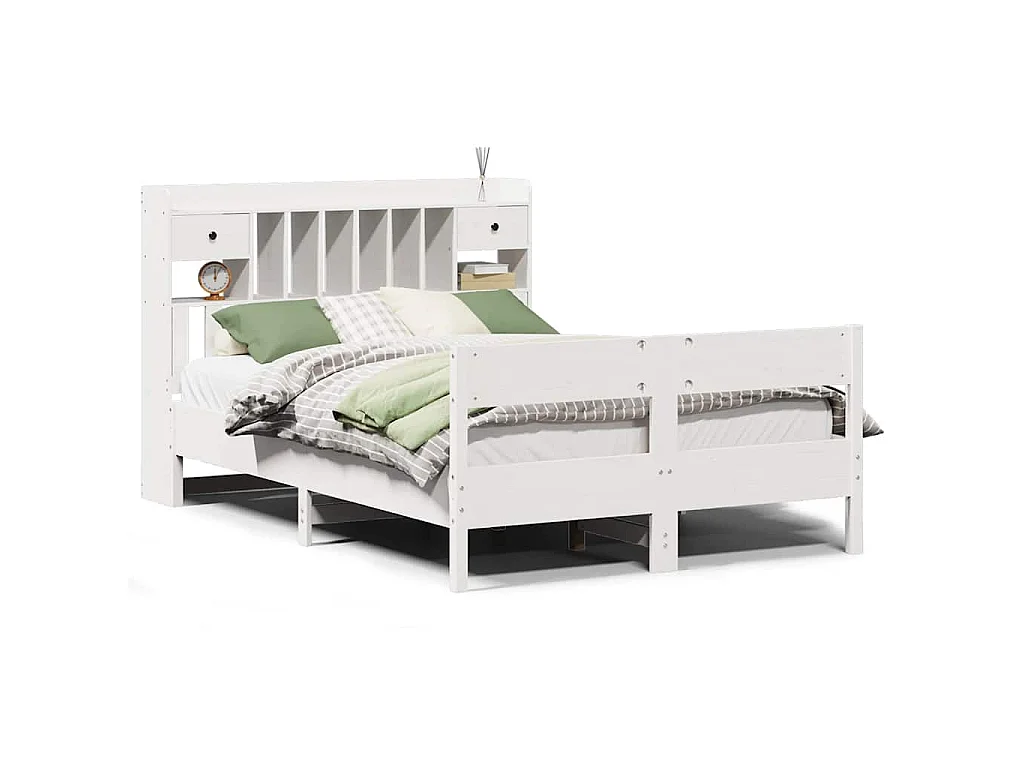 Bed met boekenkast zonder matras grenenhout wit 140x200 cm