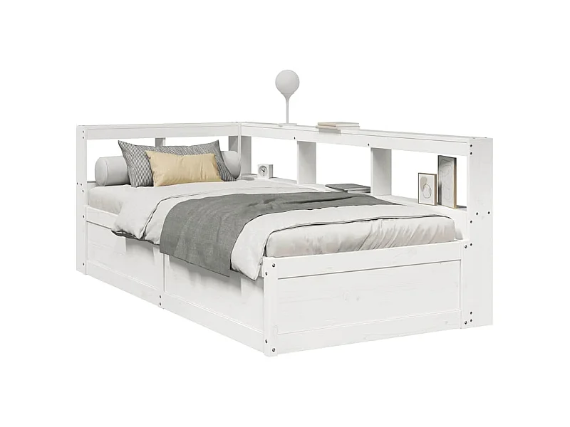 Lit bibliothèque sans matelas blanc 90x200cm bois de pin massif