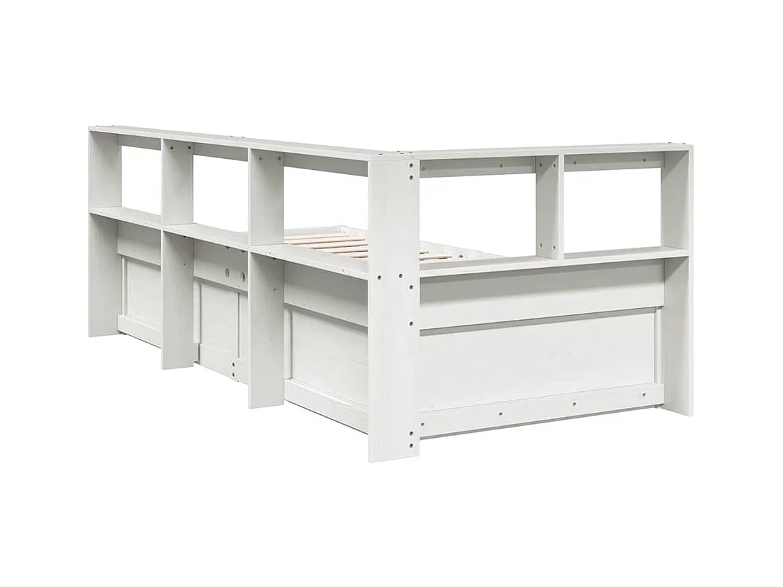 Cama con estantería sin colchón madera maciza blanco 90x200 cm