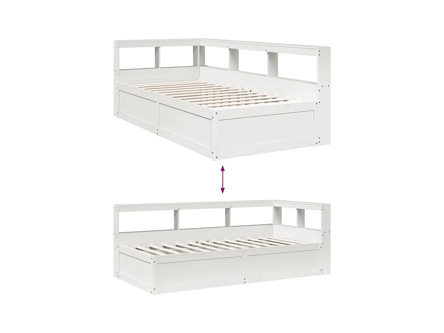 Cama con estantería sin colchón madera maciza blanco 90x200 cm