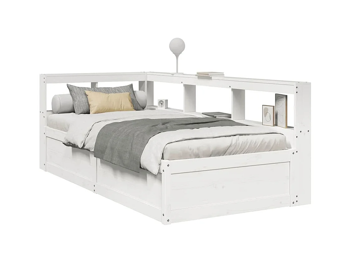 Lit bibliothèque sans matelas blanc 90x200cm bois de pin massif